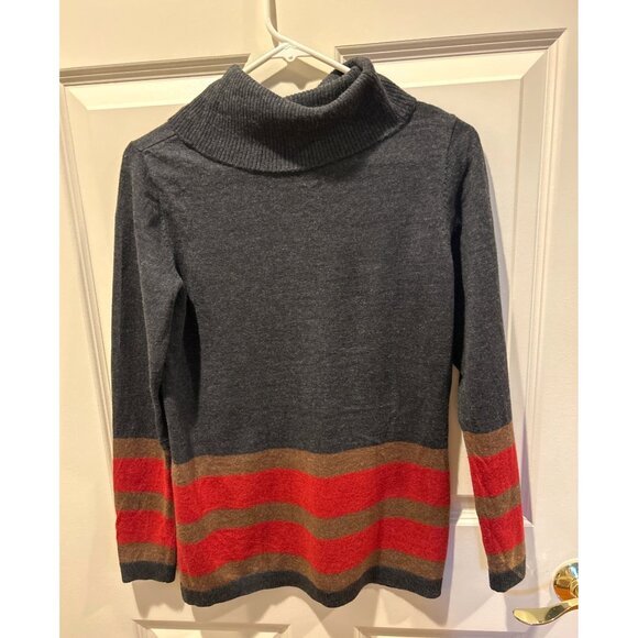 Pendleton Women's Merino Wool Gray Red Brown Striped Button Cowl Neck Sweater S - Picture 4 of 10